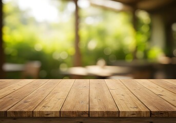 Wooden board empty table in front of blurred background. Perspective brown wood over blur in coffee shop - can be used for display or montage your products.Mock up for display of product.