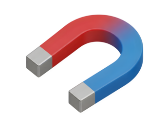 Image of super premium transparent photo of a 3d rendered horseshoe magnet with red and blue poles, isolated on transparent background