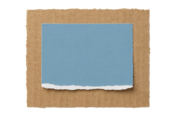 Fototapeta premium Torn paper pieces creating abstract blue and brown background for text or message, transparent background