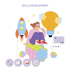 Skills Development Vector with Puzzle and Lightbulb