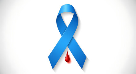 Blue ribbon with blood drop symbolizing diabetes awareness