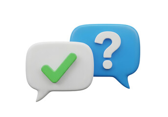 Image of super premium transparent photo of two speech bubbles, one with a green checkmark and the other with a question mark, isolated on transparent background