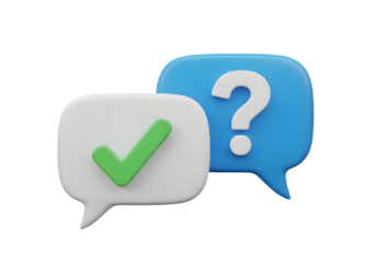 Image of super premium transparent photo of two speech bubbles, one with a green checkmark and the other with a question mark, isolated on transparent background