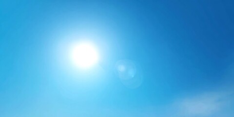 Bright Sun in Blue Sky, Gradient Background.