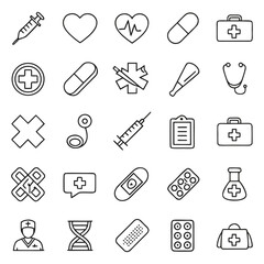 Premium Collection of 25 Minimalist Health and Medical Vector Outline Icons