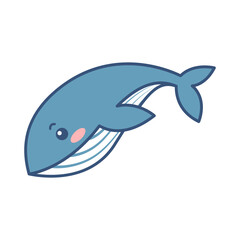 Curved Whale Flat design style streamlined whale curving to the right with cheerful face, ideal for educational art ocean icons and social posts