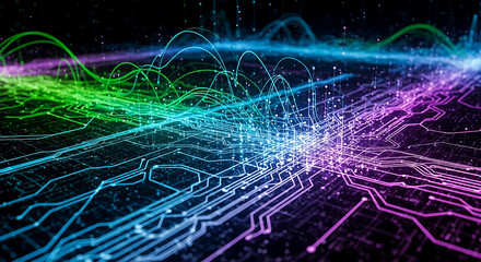 Vibrant data streams illuminate modern connectivity, showing complex network, perfect for tech, innovation, and future concepts with dynamic digital design
