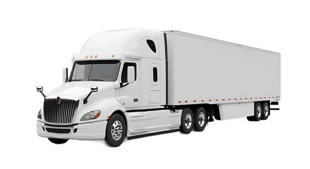 White Modern Semi-Truck with Sleeper Cab and Trailer for Freight Logistics, Transparent Background