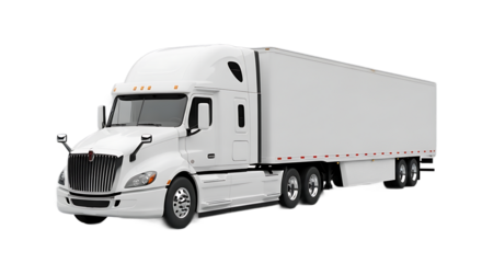 White Modern Semi-Truck with Sleeper Cab and Trailer for Freight Logistics, Transparent Background