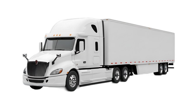 White Modern Semi-Truck with Sleeper Cab and Trailer for Freight Logistics, Transparent Background