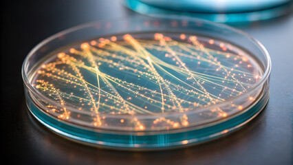 Obraz premium Petri dish synthetic rna macro lens bacterial colony agar plate laboratory microbiology close up culture growth biotechnology
