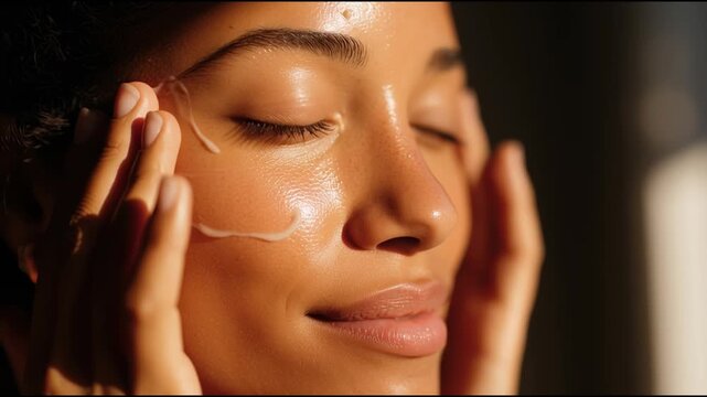 Skincare routine in morning light showcases natural glow and relaxation techniques for healthy skin