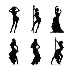 Exotic dancer silhouettes black and white set