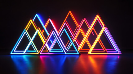 Dynamic neon triangles glow with vibrant electric energy creating a stunning futuristic abstract geometric display perfect for modern tech themes.