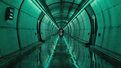 High-Tech Hub futuristic neon tunnel corridor with glowing walls leading into digital cyberpunk high-tech architecture - Powered by Adobe