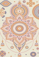 Abstract indian pattern with mandala. Vector beautiful background. Turquoise template for textile, carpet, shawl.