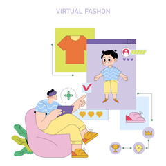 Virtual Fashion Design Interaction Vector Illustration