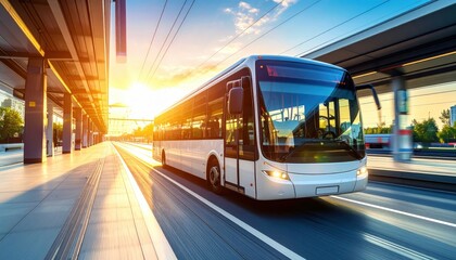 Modern Bus Rapid Transit System at Sunset