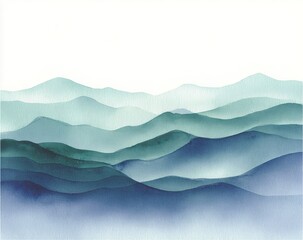 Obraz premium Watercolor Mountain Landscape in Shades of Blue