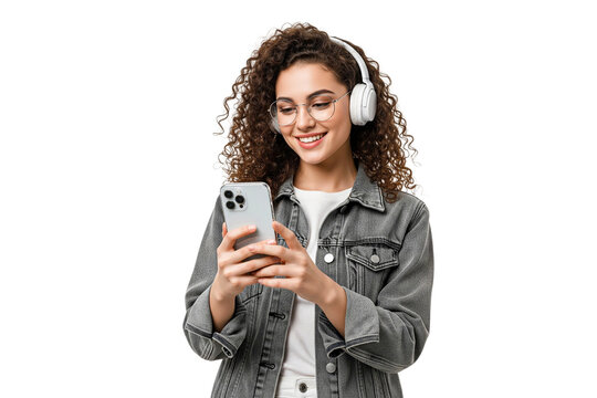young woman with mobile phone isolated on white