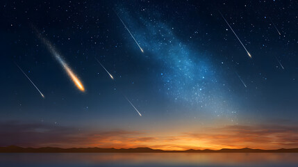 Fantasy Night Sky with Comet, Milky Way and Meteor Shower