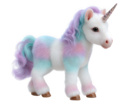 Adorable baby unicorn cute magical fantasy creature with pastel fur. This colorful and whimsical white pony charming character for any fairytale or dream design - Powered by Adobe