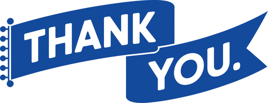 Express gratitude with a bold blue banner that reads "THANK YOU."