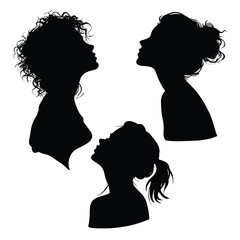 Set of woman face silhouettes in black and white