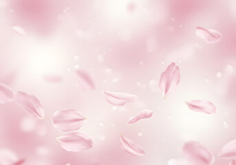 Pink Cherry Blossom Petals Falling Down, Floral Abstract, Spring, Nature Background, Romantic, Sakura, Blossom, Delicate.