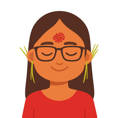 Smiling Woman with Dashain Tika and Jamara

