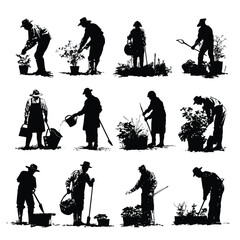 Black and white gardening silhouettes collection