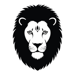 Obraz premium A striking black and white lion head with a third eye evoking power and mystical symbolism in its design silhouette