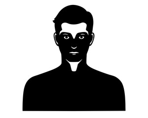 Silhouette of a man with dark shadows casting across his face and upper body in black and white art | svg ,png & jpeg