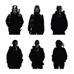 Black and white gas mask silhouette set