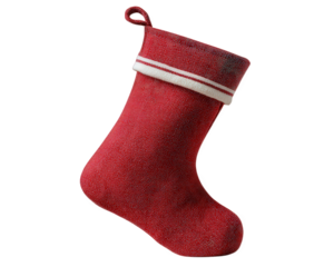 Classic red Christmas stocking, festive holiday decoration isolated for design. joyful symbol of tradition and celebration, representing winter cheer and family gathering