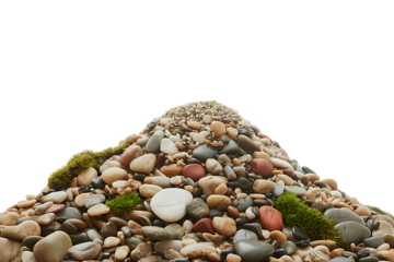 Collection of Smooth Polished River Stones Isolated on Transparent Background,Pile of Natural Gray Rocks Isolated,Grey Rocks and Stones Pile on Sandy Base,Dark Grey Rocks Piled Together for Natural,Ai