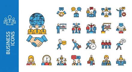 Set of Business and Management Flat Line Icons for Corporate Concepts
