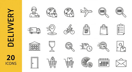 Set of Delivery and Logistics Outline Icons for E-commerce and Shipping