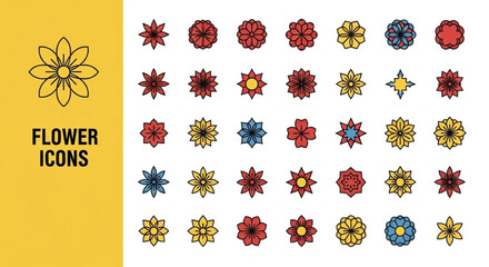 Set of Flower Icons: Minimalist Floral Vector Graphics for Design

