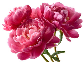 Vibrant Pink Peony Flowers Isolated on White Background