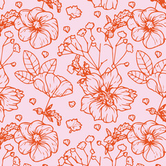 Big flower,Seamless watercolor floral pattern, flowers elements, green leaves branches on dark black background; for wrappers, wallpapers, postcards, greeting 