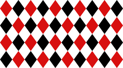 Harlequin red and black seamless pattern. Argyle classic fabric design texture. Diamond lozenge simple background. Joker geometric wallpaper bg. Venetian rhombus carnival ornament. Vector illustration