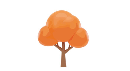 A simple 3D rendered illustration of an autumn tree with vibrant orange foliage and a brown trunk on a white background.