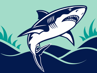 Fototapeta premium Powerful Shark Logo Design in Striking Blue and White