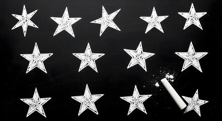 Obraz premium Hand Drawn Stars on Chalkboard with Chalk Dust and Chalk Stick Nearby