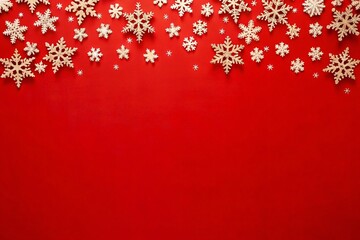 Elegant gold snowflakes cascading on vibrant red backdrop for festive holiday cheer, perfect for Christmas cards, winter promotions, and seasonal designs with space for text