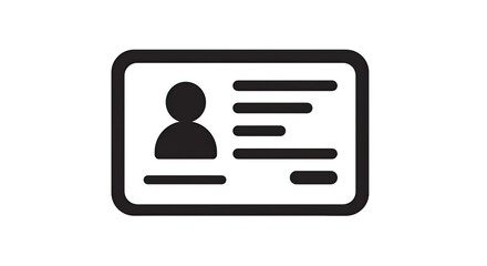 A simple black and white icon representing an identification card with a silhouette of a person.