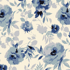 Big flower,Seamless watercolor floral pattern, flowers elements, green leaves branches on dark black background; for wrappers, wallpapers, postcards, greeting 