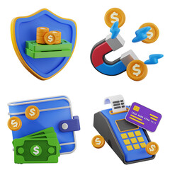 Finance money management icons set payment concepts