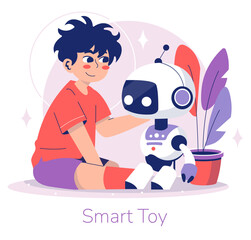 Child Engaging with Smart Robot Toy Vector Illustration